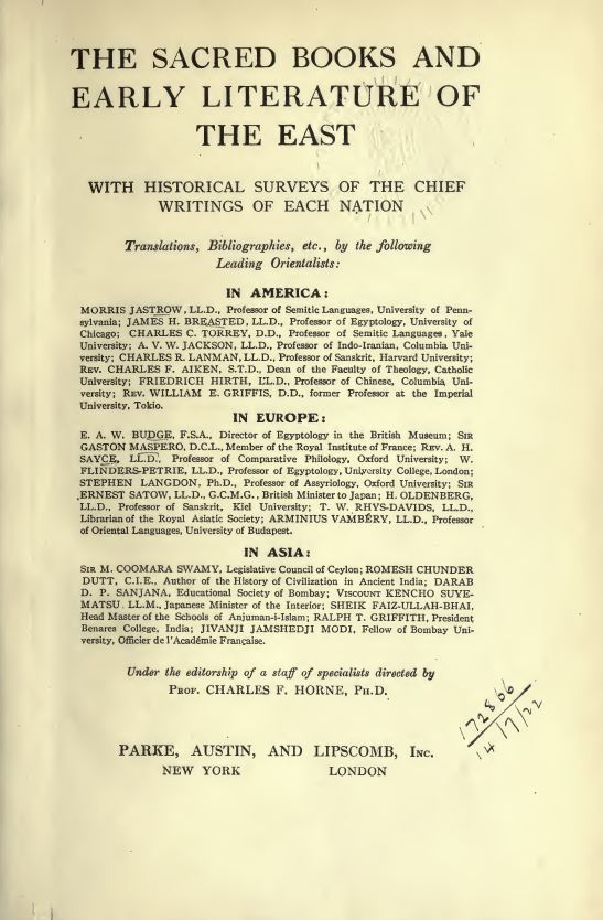 The Sacred Books and Early Literature of the East